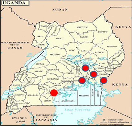 Fig: Sampled Lake Victoria Basin districts in Uganda