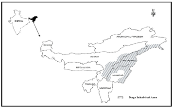 Fig: Map showing the location of Naga inhabited areas of N-E India