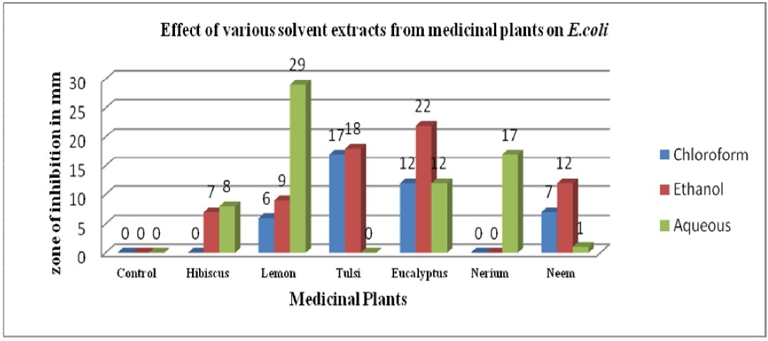 Effect of solvent and aqueous extracts from medicinal plants on E. coli sp.
