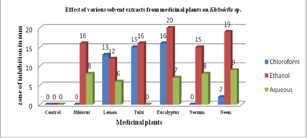 Effect of solvent and aqueous extracts from medicinal plants on Klebsiella sp.