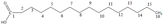 Palmitic acid/Hexadecanoic acid/Pentadecanecarboxylic acid (a fatty acid).