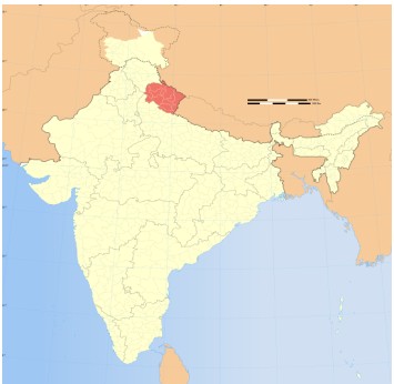 India Map showing Uttarakhand State
